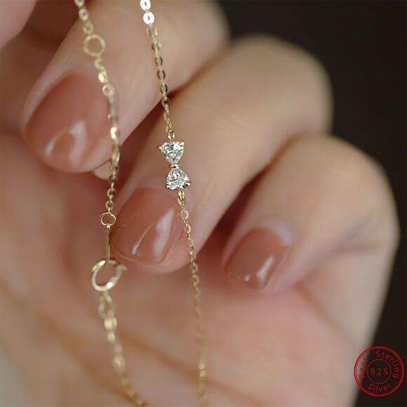 Sterling Silver Gold CZ Bow Zircon Bracelet Coquette Minimalist Gold Bracelet - Picture 1 of 5